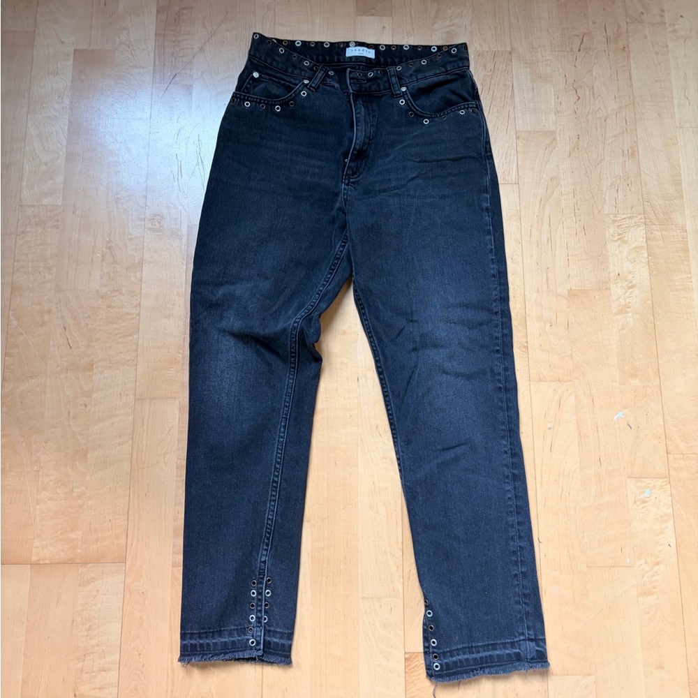 Sandro Jeans Mid Rise Skinny Raw Hem Grommet Mixed Metal Details